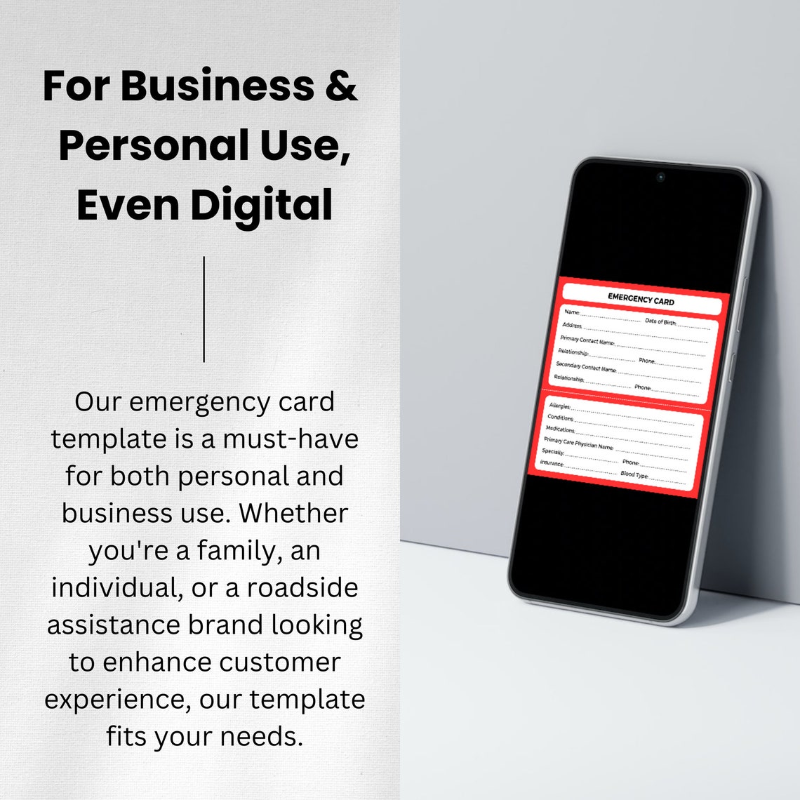Printable Emergency Card Template Emergency Card for Wallet Emergency ...