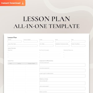 Lesson Plan Template for Teachers, Homeschool & Substitutes, Daily Teaching Plan Template, Teacher Planner Page, Classroom Lesson Outline
