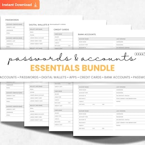 PAQUETE de registro de contraseñas, tarjetas y cuentas: organizador de contraseñas con tarjetas de crédito, cuentas bancarias, billeteras digitales, inicio de sesión y rastreador de contraseñas.