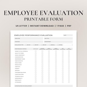 Employee Performance Evaluation Form • Employee Review Template for HR • Performance Review Document • Employee Assessment | Printable PDF