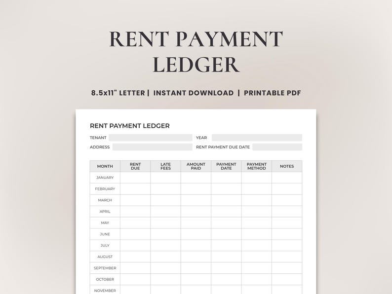 Printable Rent Payment Ledger for Landlords and Property Managers ...
