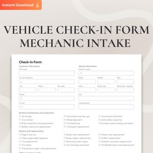 Vehicle Check-In Sheet Mechanic Intake Form, Auto Repair Intake Printable and Fillable PDF, Client Car Drop-Off Checklist for Garage Shops
