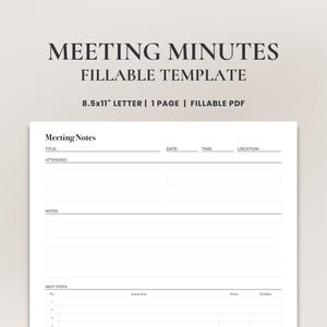 Fillable Meeting Minutes Template for Professionals • Minutes of Meeting for Effective Meetings • Meeting Notes with Action Items | PDF