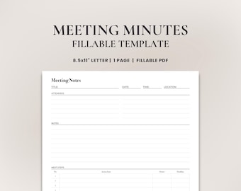 Fillable Meeting Minutes Template for Professionals • Minutes of Meeting for Effective Meetings • Meeting Notes with Action Items | PDF