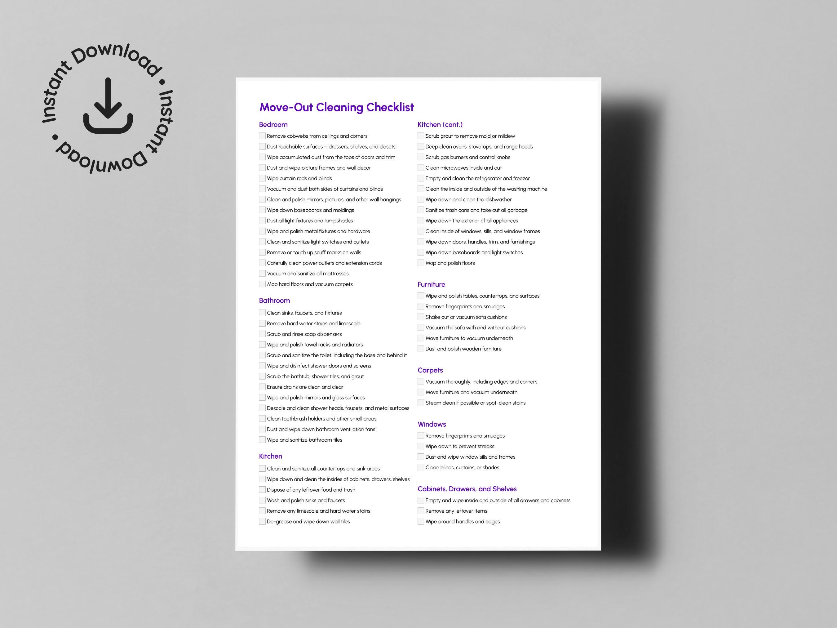 Move-out Cleaning Checklist Printable • Cleaning List for Renters ...