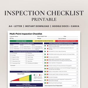 Formulario de inspección del vehículo en formato PDF • Lista de verificación de inspección de varios puntos • Hoja de informe de inspección del vehículo • Tarjeta de informe de mantenimiento del vehículo para imprimir