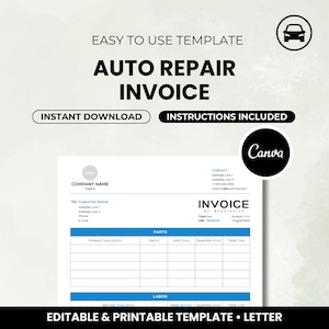 Printable Auto Repair Invoice Template Blank Auto Body Repair Invoice ...