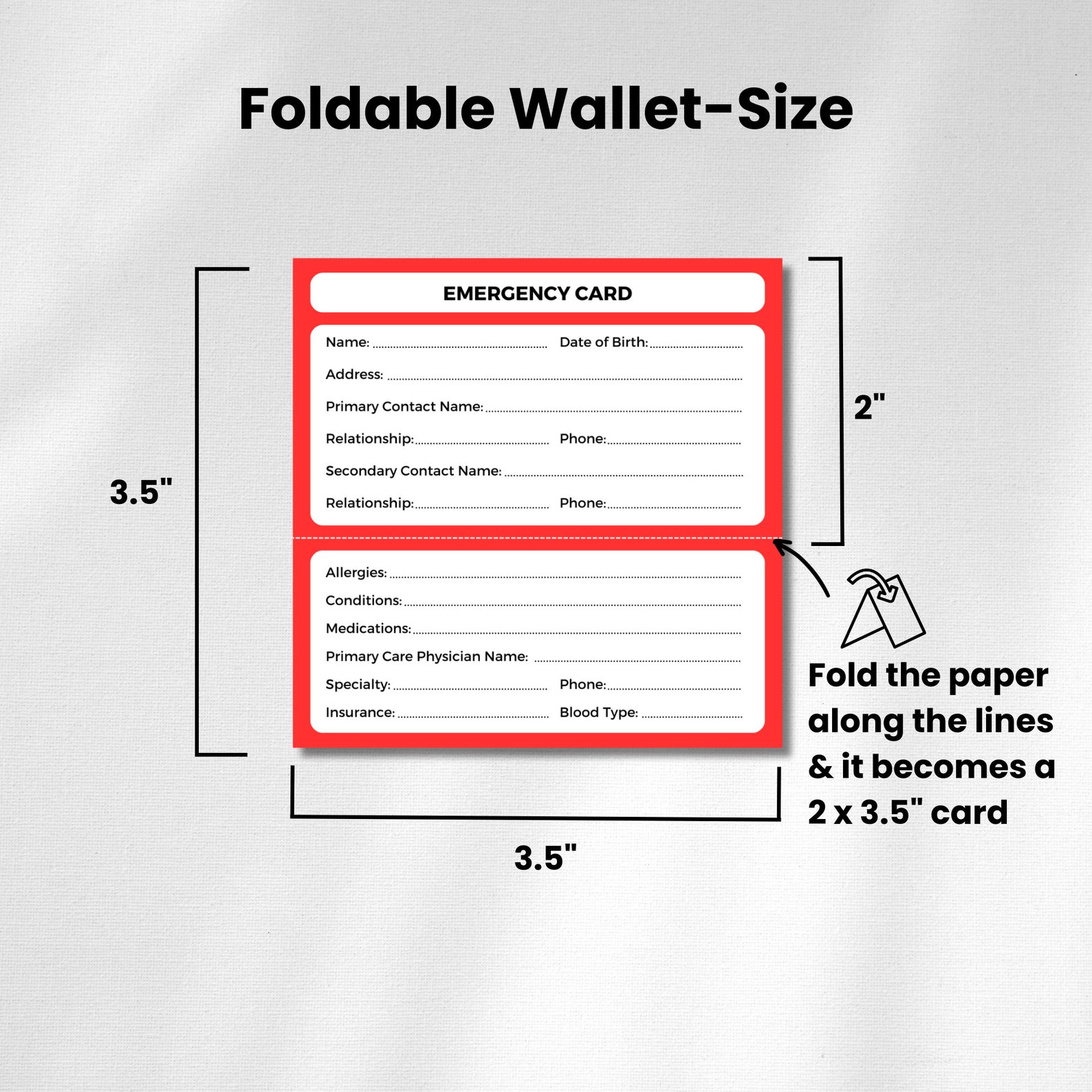 Printable Emergency Card Template Emergency Card for Wallet Emergency Printable Emergency Card Template Emergency Card for Wallet Emergency