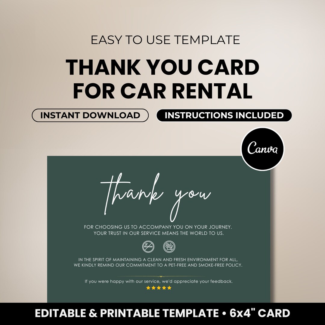 Thank You Card Template for Car Rental • Car Ride Business Greeting ...