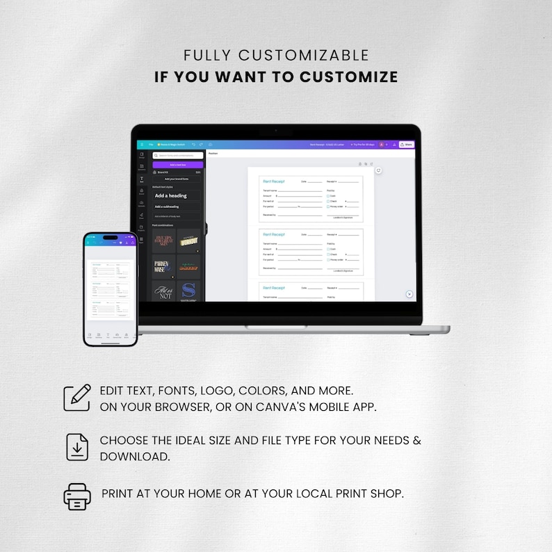 Printable Rent Receipt Template Customizable Rental Receipt for ...