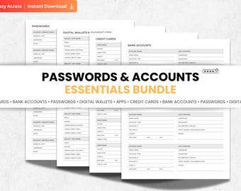 Passwords, Cards & Accounts Log BUNDLE, Password Organizer with Credit Cards, Bank Accounts, Digital Wallets, Log In and Password Tracker