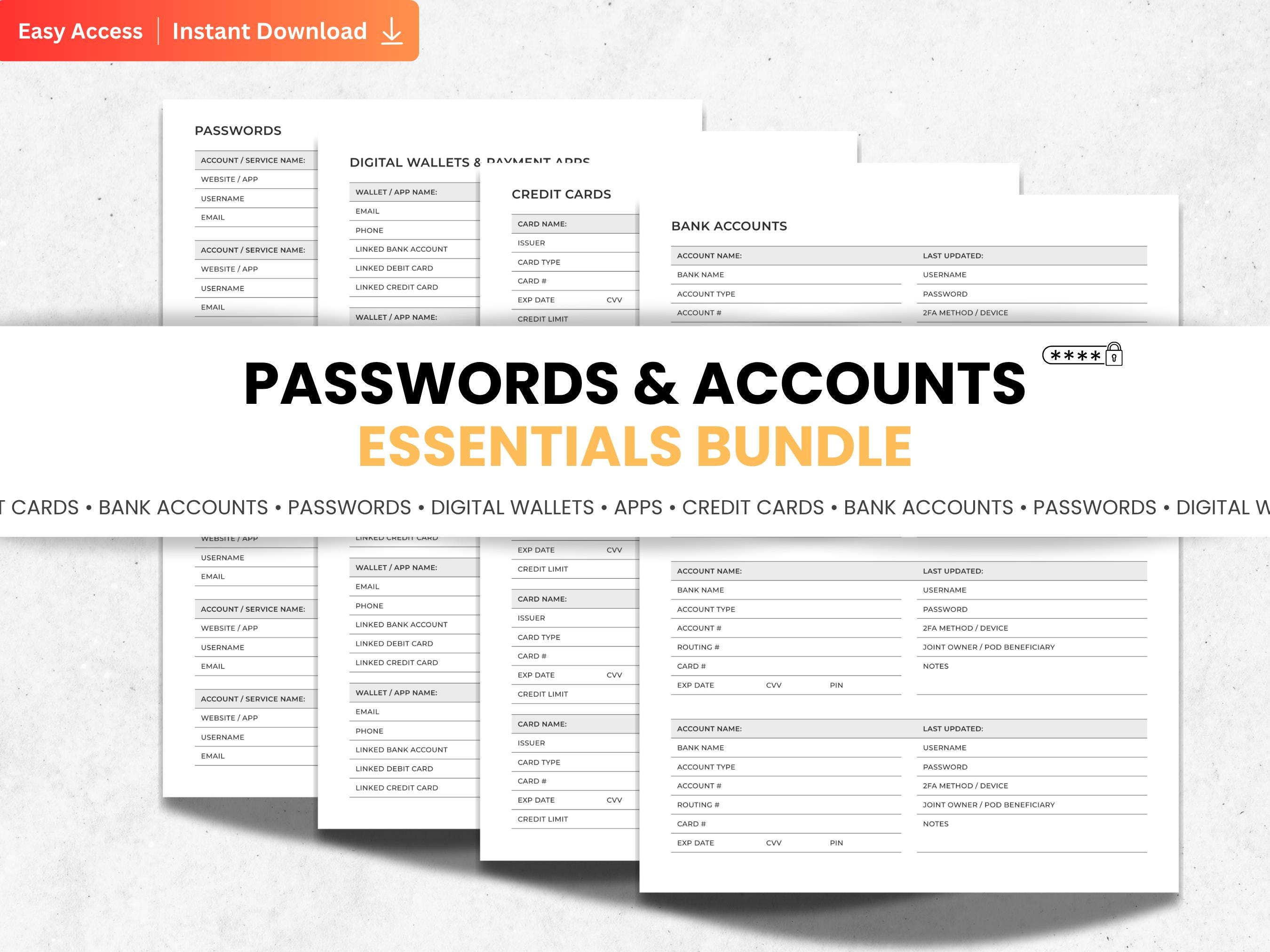 Wallet Password Plate Passwords, Cards & Accounts Log BUNDLE, Password Organizer With Credit ...