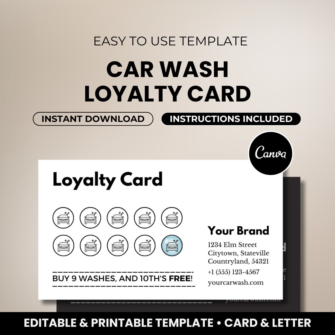Car Wash Loyalty Card Template Stamp and Punch Card for Car Wash