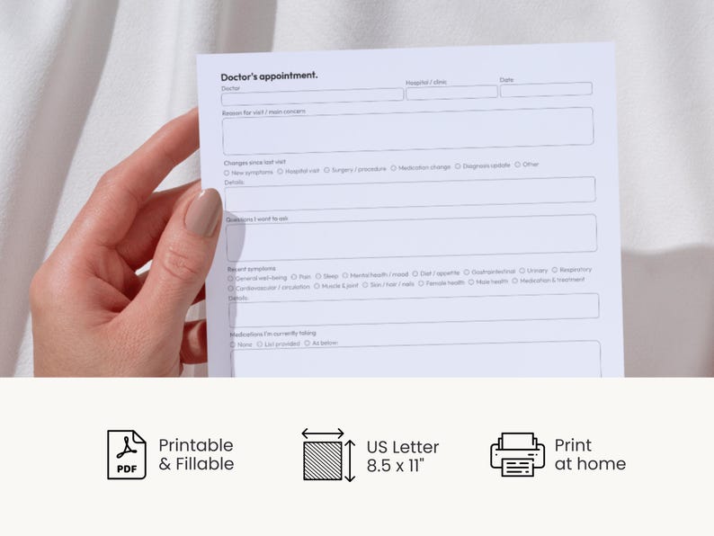 Printable Doctor Visit Preparation Form, Fillable Doctor's Appointment ...