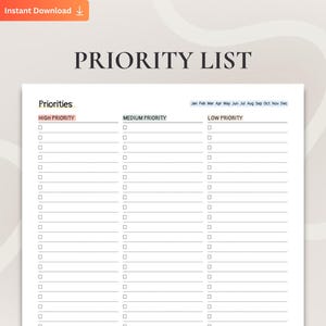 Printable Priority List Template, Daily Priority Task Planner, Prioritized Task Organizer, To Do List with Priorities, Monthly Task Tracker