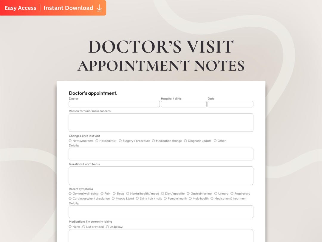 Printable Doctor Visit Preparation Form, Fillable Doctor's Appointment ...
