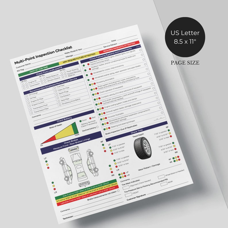 Multi-point Inspection Checklist Vehicle Inspection Sheet Visual ...