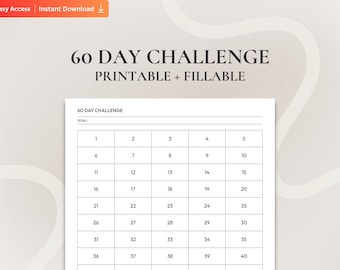 60 Day Challenge Tracker Printable, Goal Progress Habit Planner PDF, Productivity Chart, Fillable Motivation Template (Digital Download PDF)