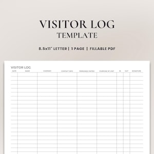 Printable Visitor Sign In Sheet Template • Guest Check In Logbook • Visitor Log Book for Office, Clinic or Events • Visitor Tracker | PDF