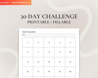 30 Day Challenge Printable Template, Blank Habit Tracker PDF, Goal Setting Challenge Chart, Daily Motivation Planner (Digital Download, PDF)