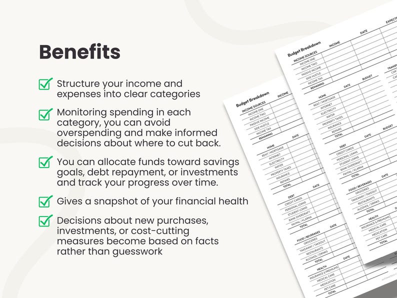 Monthly Budget Breakdown Template (printable + Fillable), Personal ...
