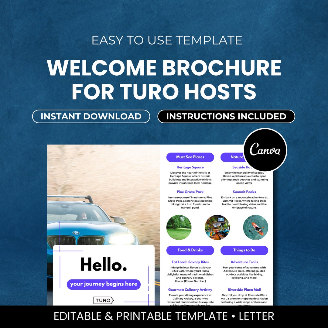 Bi-fold Welcome Brochure for Turo Hosts Welcome Flyer Half-fold FAQ ...