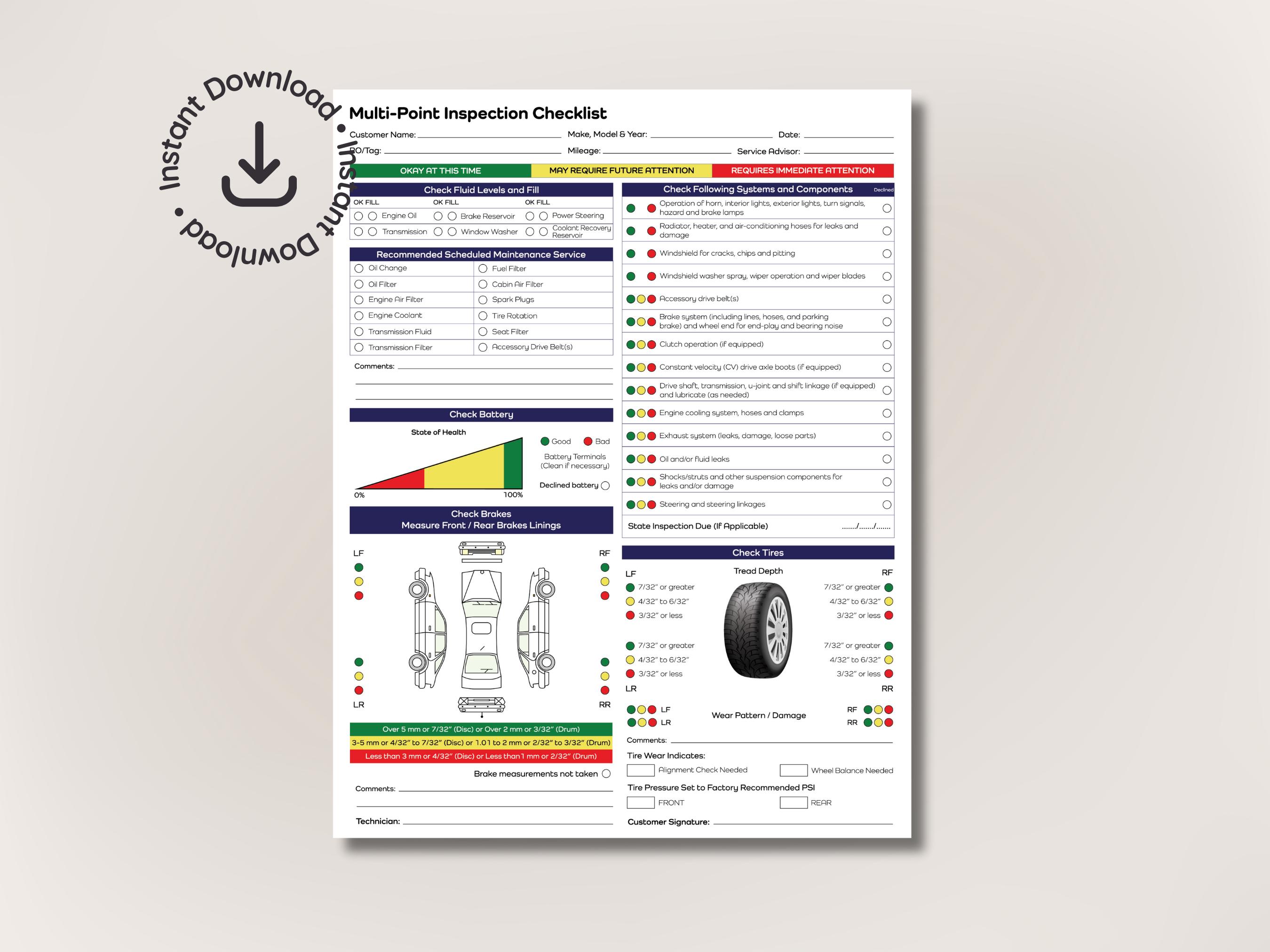 Multi Point Auto Inspection Form Vehicle Inspection Form PDF • Multi-point Inspection Checklist • Car ...