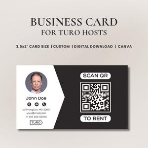 Cartão de visita personalizado para anfitriões Turo • Cartão de visita de aluguel de carros • Cartão de contato de aluguel de automóveis com código QR personalizado | Modelo Canva editável