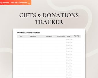 Donation Tracker Printable: Charitable Giving Log for Tax Deductions (PDF)