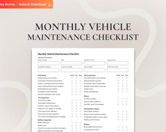 Monthly Vehicle Maintenance Checklist, Car Maintenance Checklist, Printable Auto Service Checklist PDF for Car Owners, Mechanics & Fleet Use