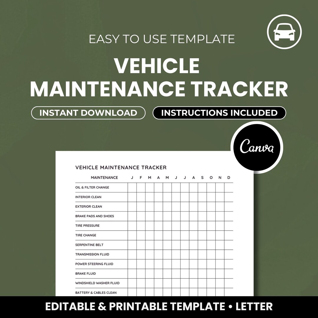 Annual Car Maintenance Tracker Letter Size Vehicle Care Tracker ...