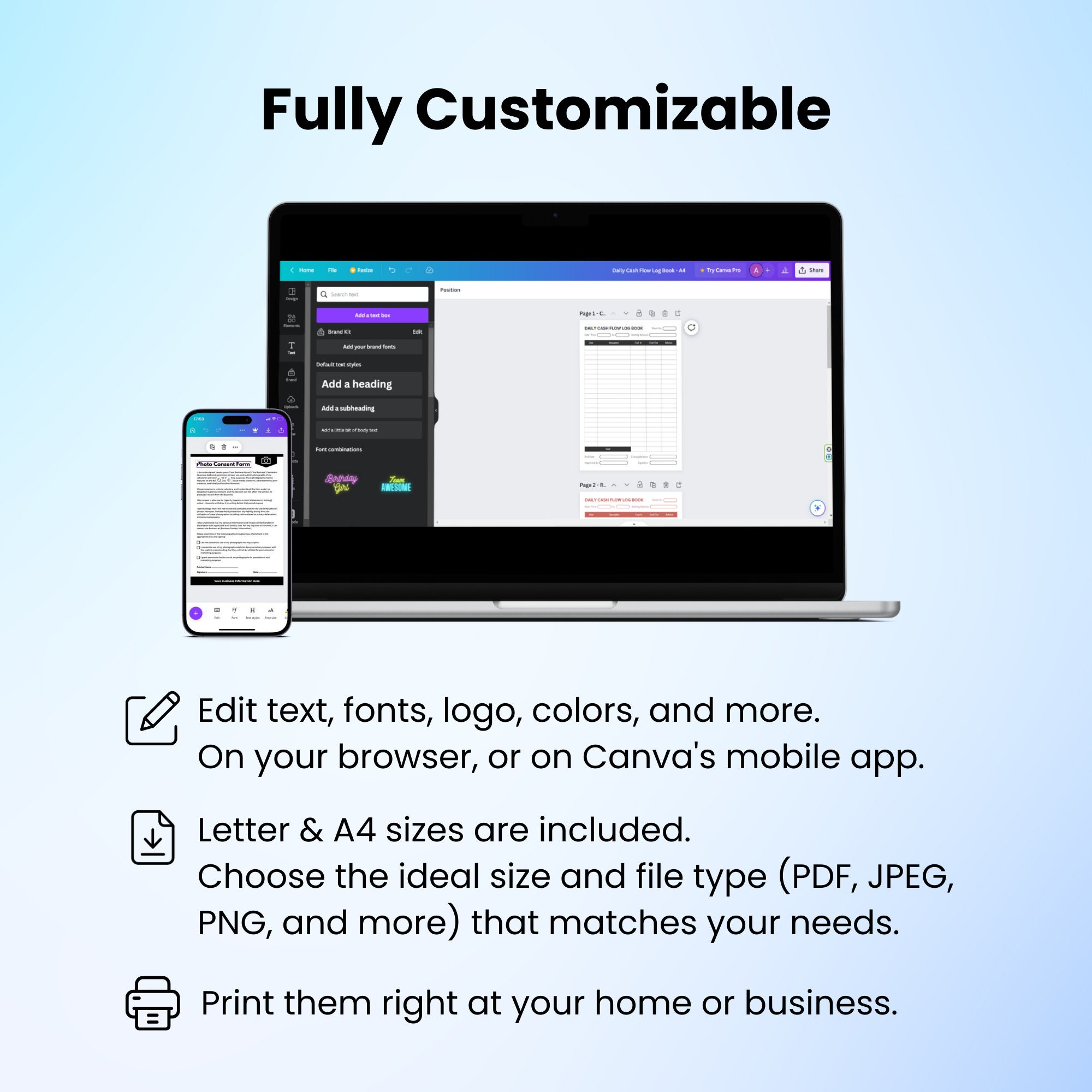 Daily Cash Flow Log Template Petty Cash Tracking Financial Journal for ...