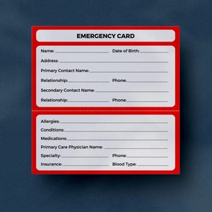 Printable Emergency Card Template • Emergency Card for Wallet ...