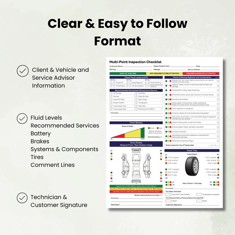 Multi-point Inspection Checklist Vehicle Inspection Sheet Visual ...