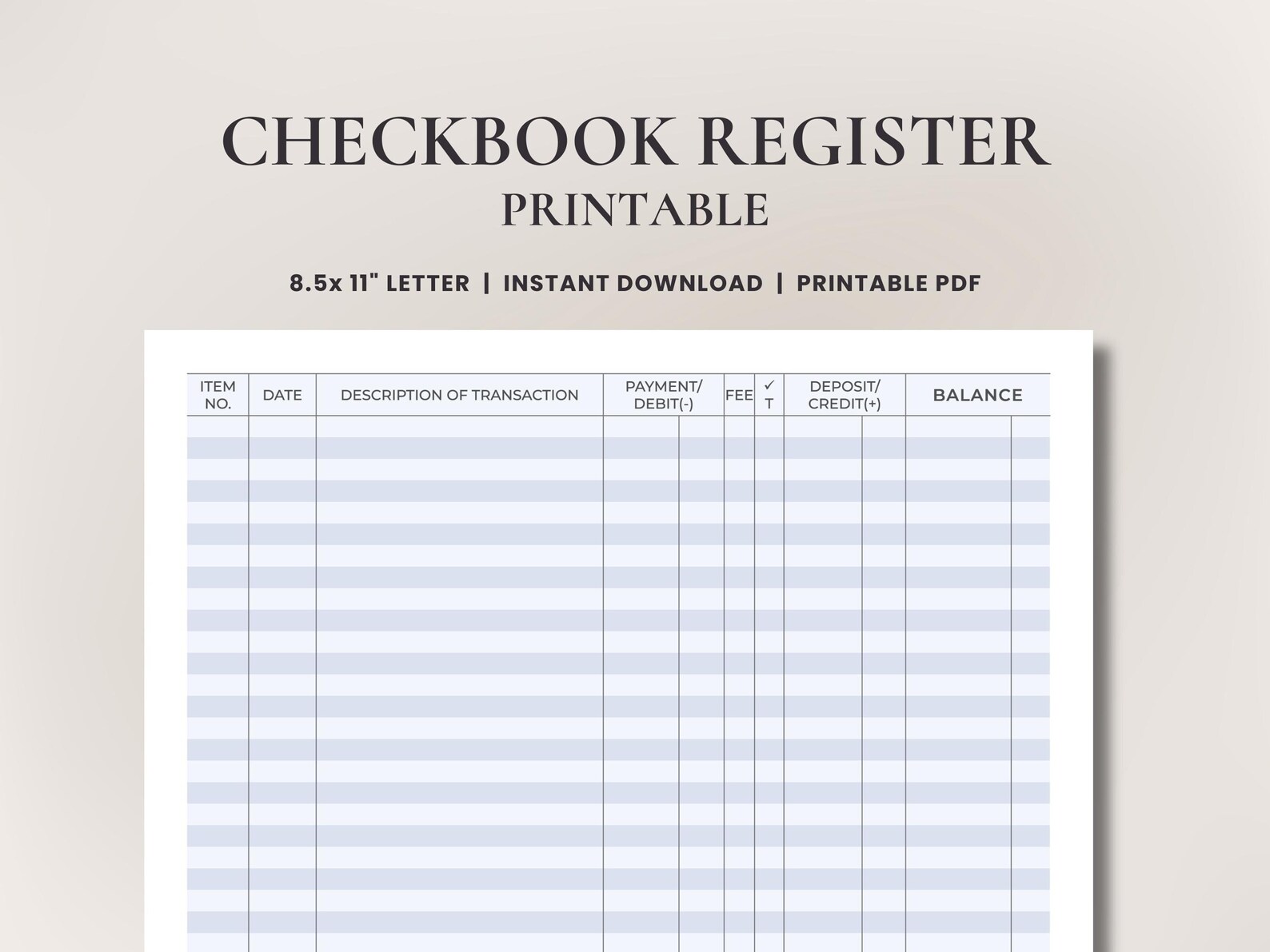 Printable Checkbook Register • Landscape 8.5 X 11in Orientation • 28 ...
