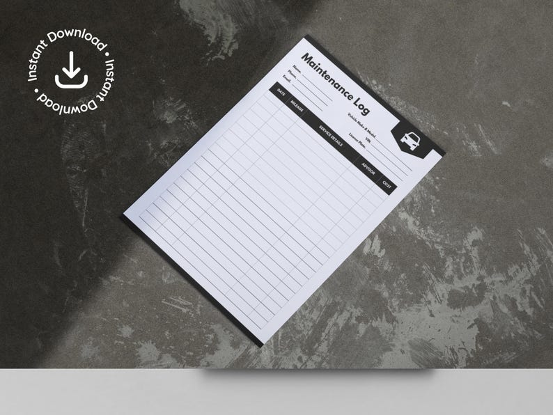 Auto Repair Maintenance Log Template • Vehicle Service Record • Car ...