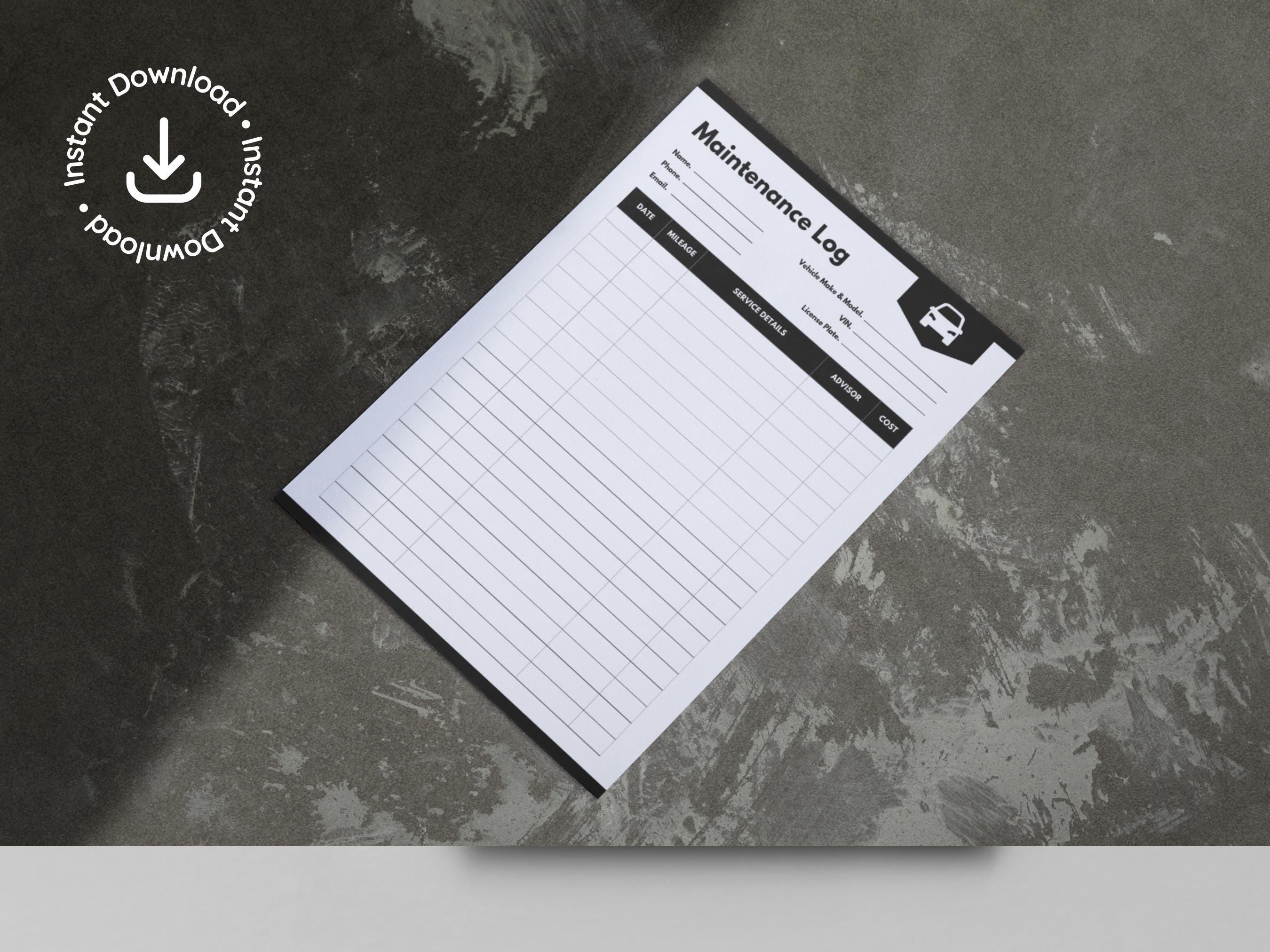 Auto Repair Maintenance Log Template • Vehicle Service Record • Car ...