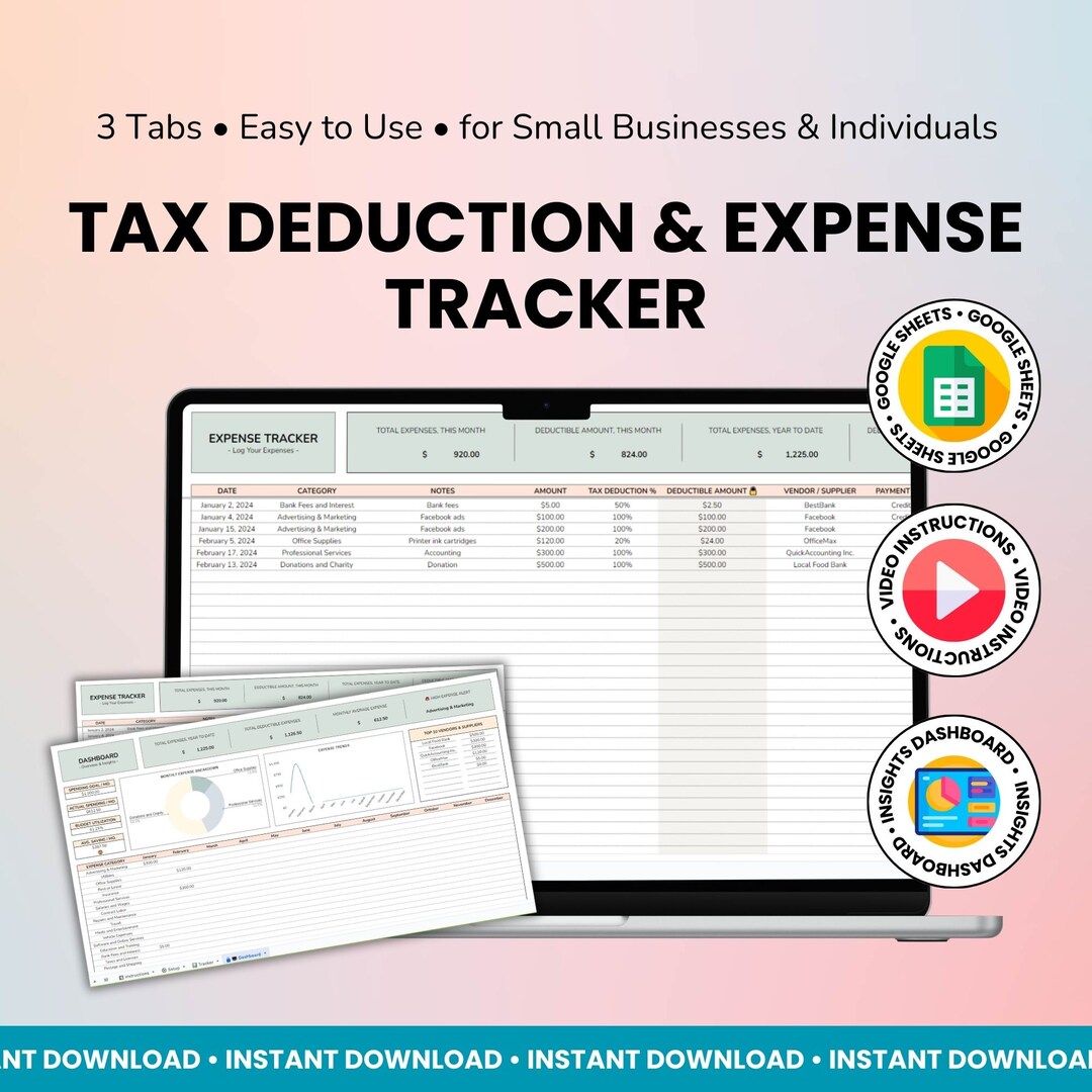 Ultimate Tax Deduction & Expense Tracker Google Sheets With Dashboard Insights Easy Tax Planning