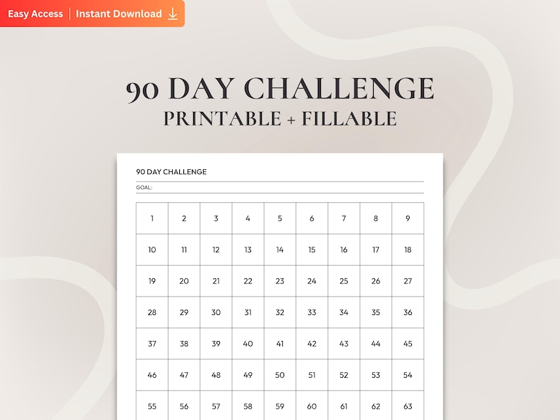90 Day Challenge Tracker Printable, Goal Planner Template, Habit ...
