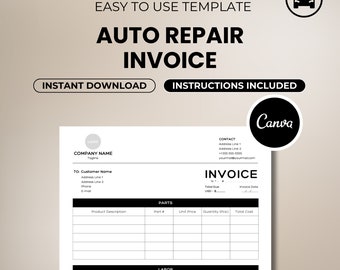 Car Repair Invoice Template • Custom Automotive Service Invoice • Auto Repair Billing Form • Editable and Printable • Canva Template