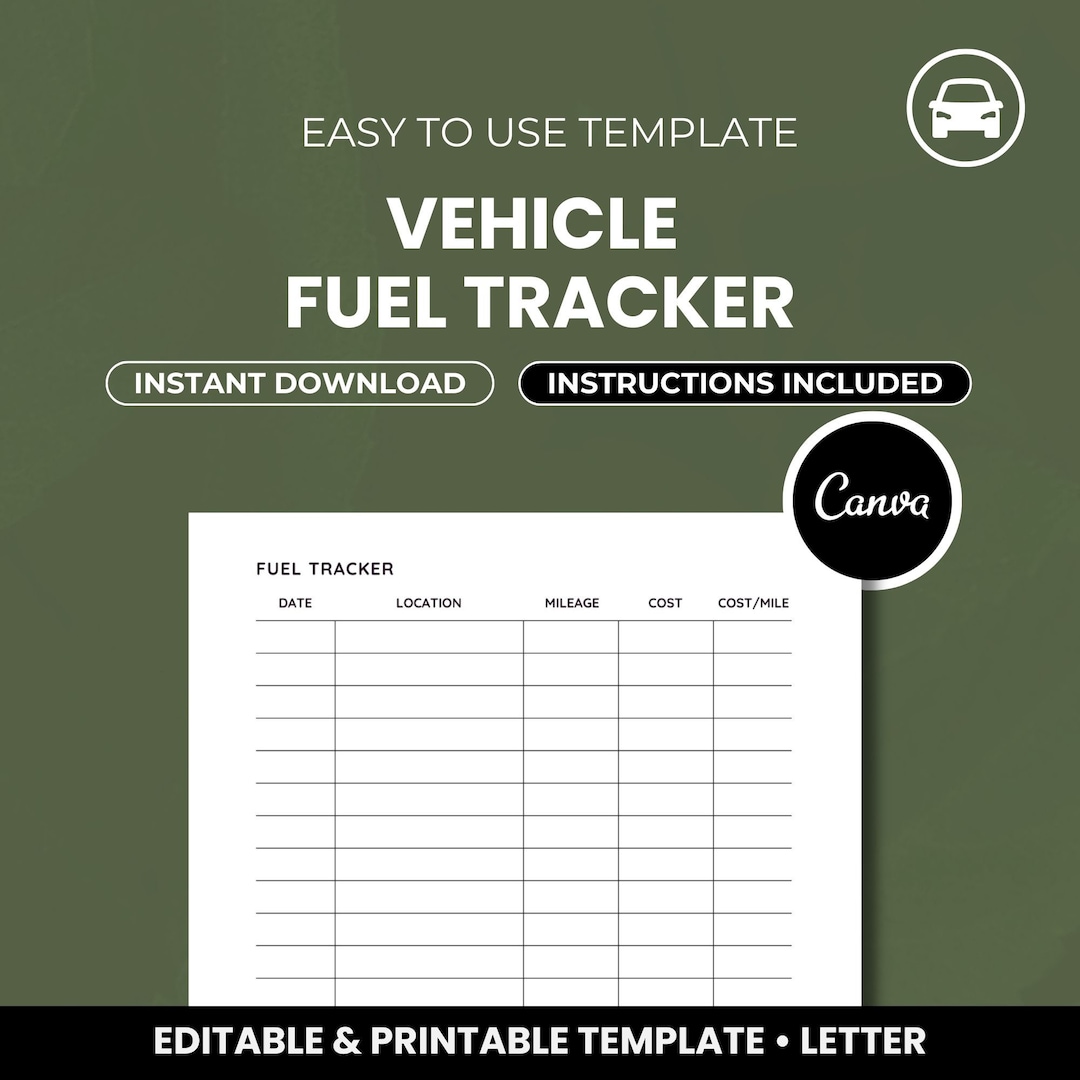 Fuel Cost Tracker Printable Vehicle Fuel Log Fuel Expense Tracker