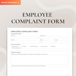 Employee Complaint Form for Workplace Issues, Office Complaint Record Template, Staff Complaint Letter, Workplace Conflict Report HR Form