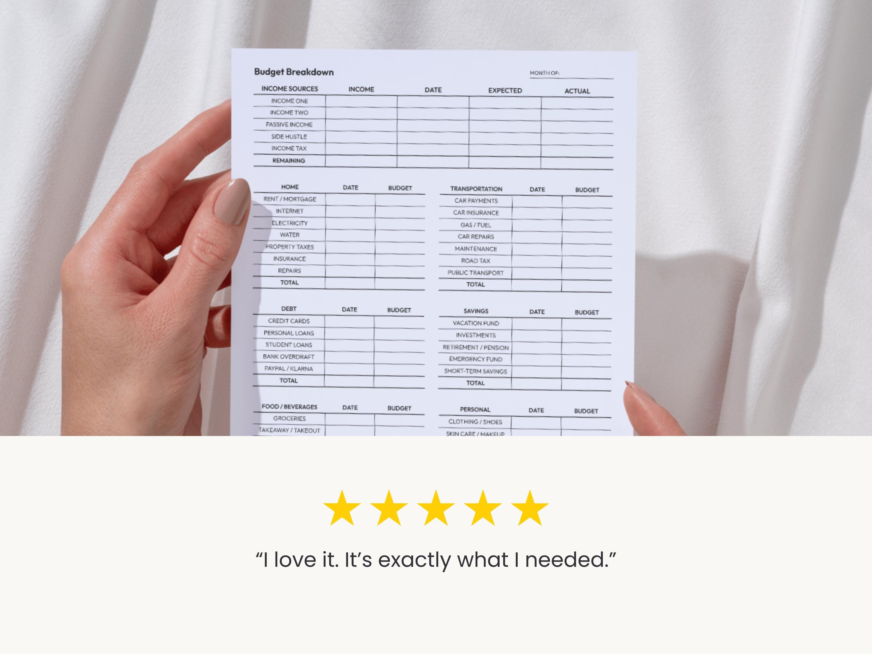 Monthly Budget Breakdown Template (printable + Fillable), Personal ...