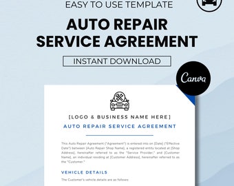 Auto Repair Service Agreement Template Vehicle Maintenance Contract Car Auto Repair Service Agreement Template Vehicle Maintenance Contract Car