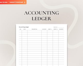 Printable Accounting Ledger, Fillable Monthly Finance Tracker for Income Expense, Business Bookkeeping for Self-Employed and Small Business