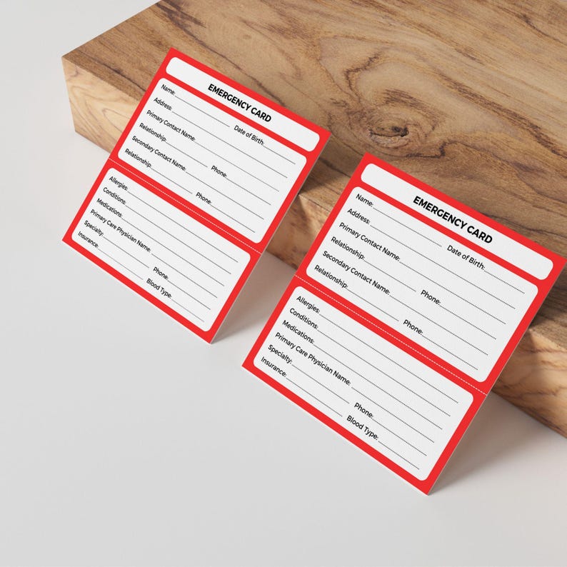 Printable Emergency Card Template Emergency Card for Wallet Emergency ...