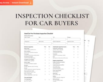 Used Car Inspection Checklist, Vehicle Pre-Purchase Inspection Form, Printable Vehicle Checklist PDF for Buyers, Car Buying Checklist