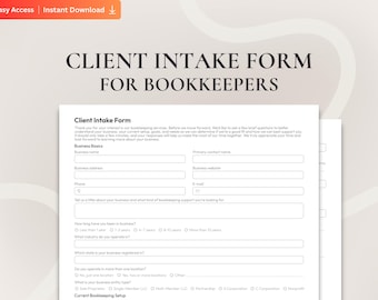 Client Intake Form for Bookkeepers, Printable and Fillable Bookkeeping Onboarding Form, New Client Information Form, PDF Accounting Form