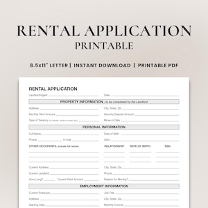 Printable Rental Application Form Template • Landlord Tenant Lease Application PDF • Rental Application Form for Property Managers | PDF