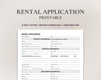 Printable Rental Application Form Template • Landlord Tenant Lease Application PDF • Rental Application Form for Property Managers | PDF